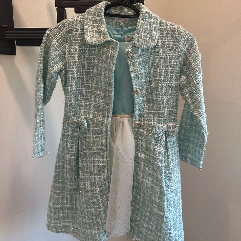 BISCOTTI Girl's Coat Long Sleeve Button Up Dressy Pleated Size 6X